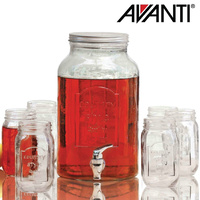 Avanti Glass Beverage Dispenser 5.7L With 470ml 6 Piece Set of Mason Jars
