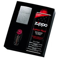 Zippo 205 Satin Chrome Lighter With Fluids & Flints Gift Box