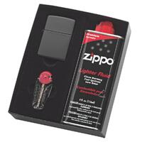 Zippo 218 Matte Black Lighter With Fluids & Flints Gift Box 90218GP