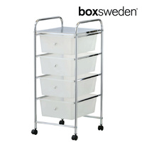 BoxSweden Home/Office Organiser 4 Drawers Storage Trolley w/Wheels Clear