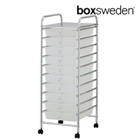 BoxSweden Home/Office Organiser 10 Drawers Storage Trolley w/Wheels Clear