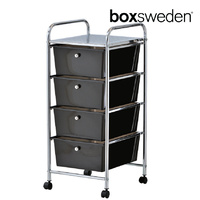 BoxSweden Home/Office Organiser 4 Drawers Storage Trolley w/Wheels Black