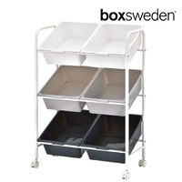 Box Sweden 86cm 6 Metal Storage Bin Trolley Home Portable Organiser w/ Wheels
