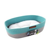 Cotton Woven Basket Cat Bed with Sherpa Cushion