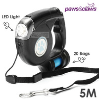 3 In 1 Retractable Dog Lead Leash LED Light Poo Bag Dispenser