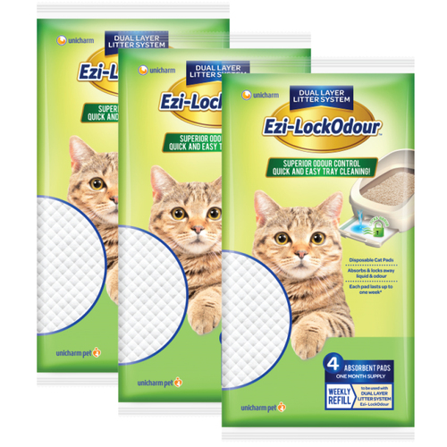 4 x 3 Ezi LockOdour Cat Litter System Absorbant Cat Pads (12pkt)