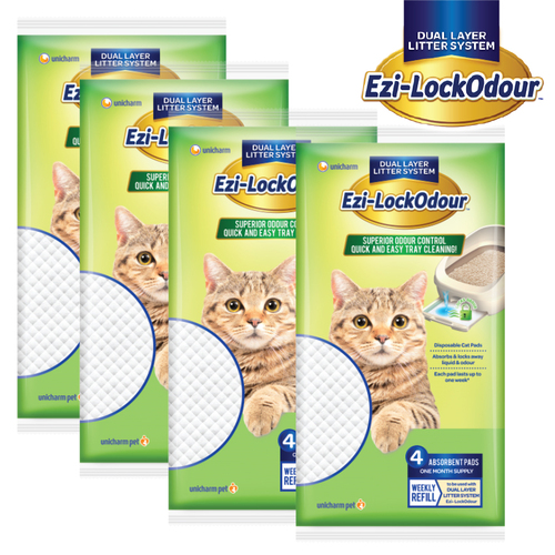4 x Ezi LockOdour Cat Litter System Absorbant Cat Pads