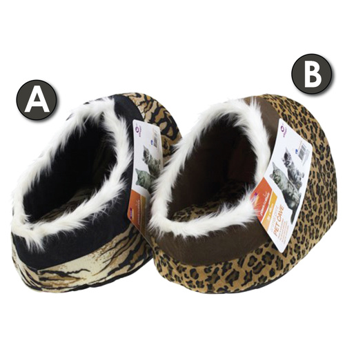 Paws & Claws Animal Print Pet Cat Bed Cave Igloo - Tiger Print