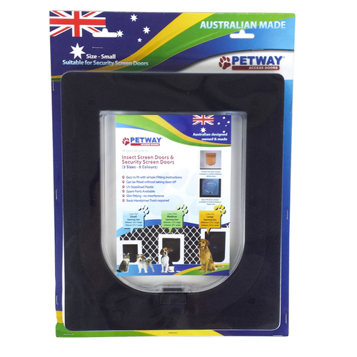 PETWAY Pet Door for Security Door - Black / Small