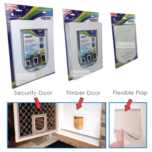 PETWAY Security Door + Timber Door + Flexible Flap Combo Set (Medium Set)
