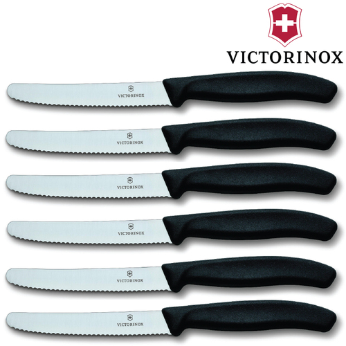 6 x Victorinox Steak & Tomato Knife Black 11cm Set
