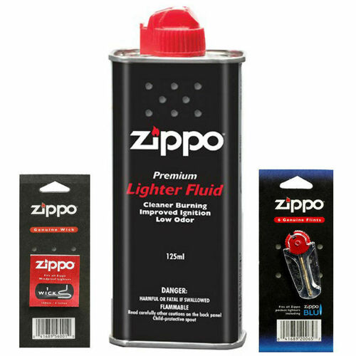 Zippo Lighter Premium FLUID Petrol Refill 125ml+ Wick + Flints