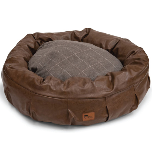 Harley Dog Bed Faux Leather & Check Chocolate Jumbo