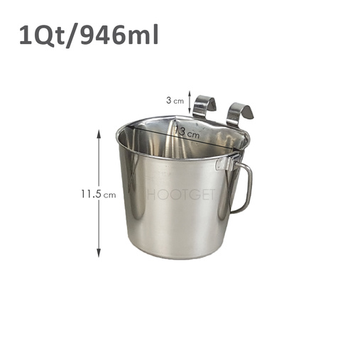 Superior Pet Goods Stainless Steel Flat Sided Bucket With Hook - 1Qt/946ml