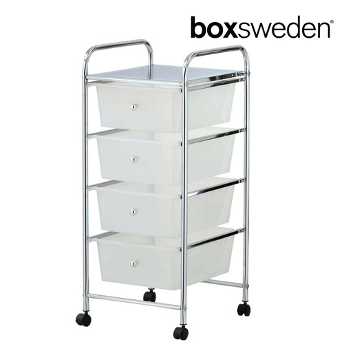 BoxSweden Home/Office Organiser 4 Drawers Storage Trolley w/Wheels Clear