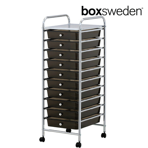 BoxSweden Home/Office Organiser 10 Drawers Storage Trolley w/Wheels Black