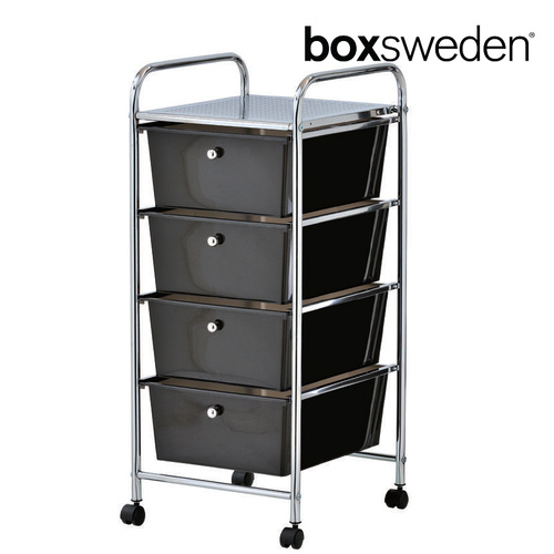 BoxSweden Home/Office Organiser 4 Drawers Storage Trolley w/Wheels Black