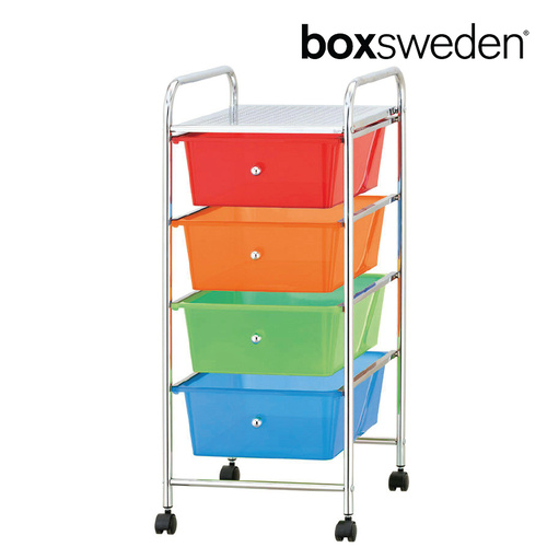 BoxSweden Home/Office Organiser 4 Drawers Storage Trolley w/Wheels Muti-Colour