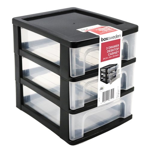 BoxSweden 3 Tier Desktop Drawer Cabinet Office Storage Box Black