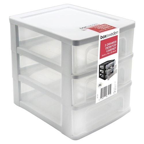 BoxSweden 3 Tier Desktop Drawer Cabinet Office Storage Box White