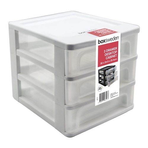 BoxSweden 3 Tier Desktop Drawer Cabinet Office Storage Box Large White