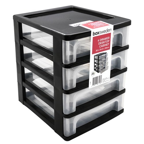 BoxSweden 4 Tier Desktop Drawer Cabinet Office Storage Box Black
