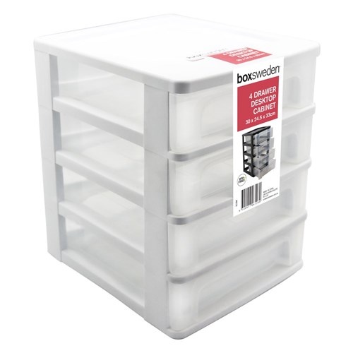 BoxSweden 4 Tier Desktop Drawer Cabinet Office Storage Box White