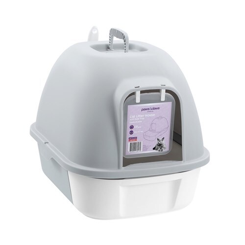 Paws N Claws Cat Litter Box House w/Door & Slide Cleaning Tray