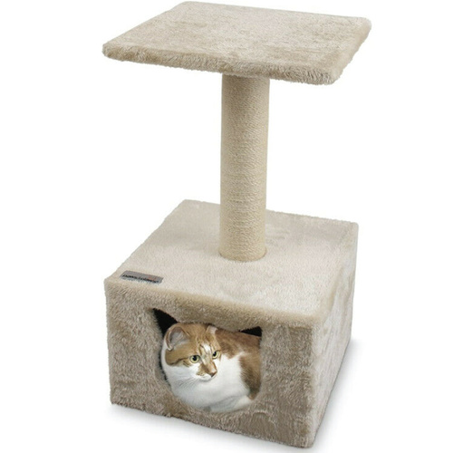 Hideaway Cat Tree House Bed Sisal Rope Scratching Post Beige