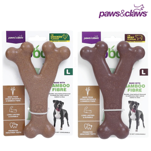 2 x Large 17cm Paws N Claws Chicken Beef Wishbone Pet Dog Chew Toy