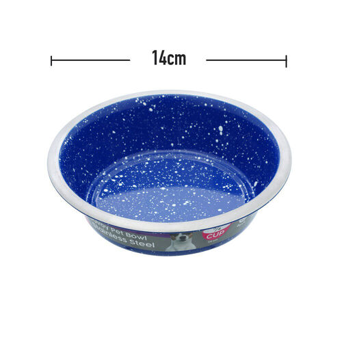 Stainless Steel Non Slip Enamel Coated Dog Puppy Food Water Pet Bowl Blue 400ml